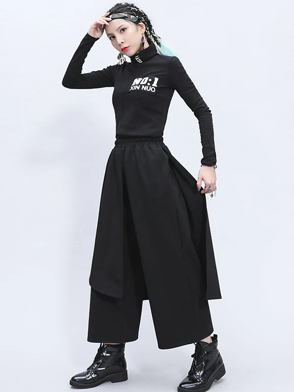 Irregularity Elastic Waist Wide Leg Solid Color Pants - Image 14