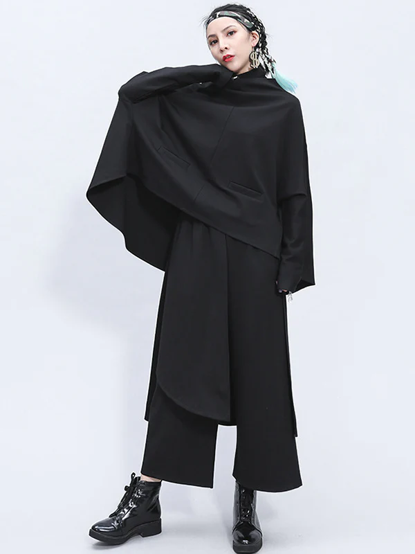 Irregularity Elastic Waist Wide Leg Solid Color Pants - Image 15