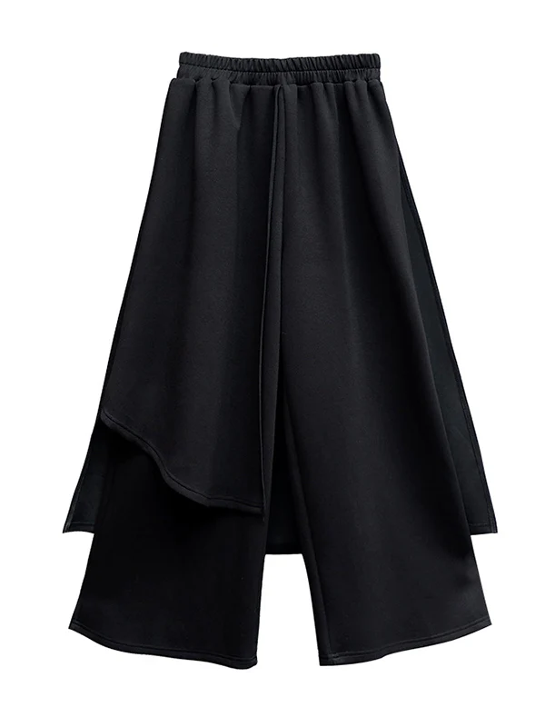 Irregularity Elastic Waist Wide Leg Solid Color Pants - Image 16