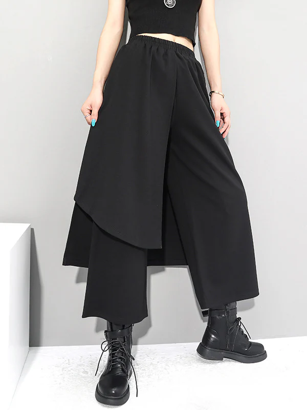 Irregularity Elastic Waist Wide Leg Solid Color Pants - Image 2