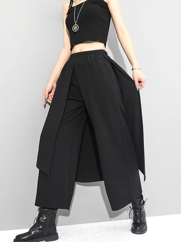 Irregularity Elastic Waist Wide Leg Solid Color Pants - Image 3