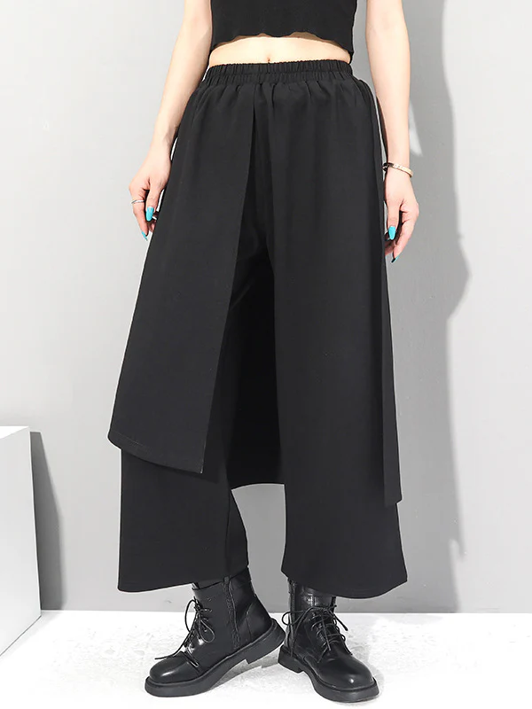 Irregularity Elastic Waist Wide Leg Solid Color Pants - Image 4