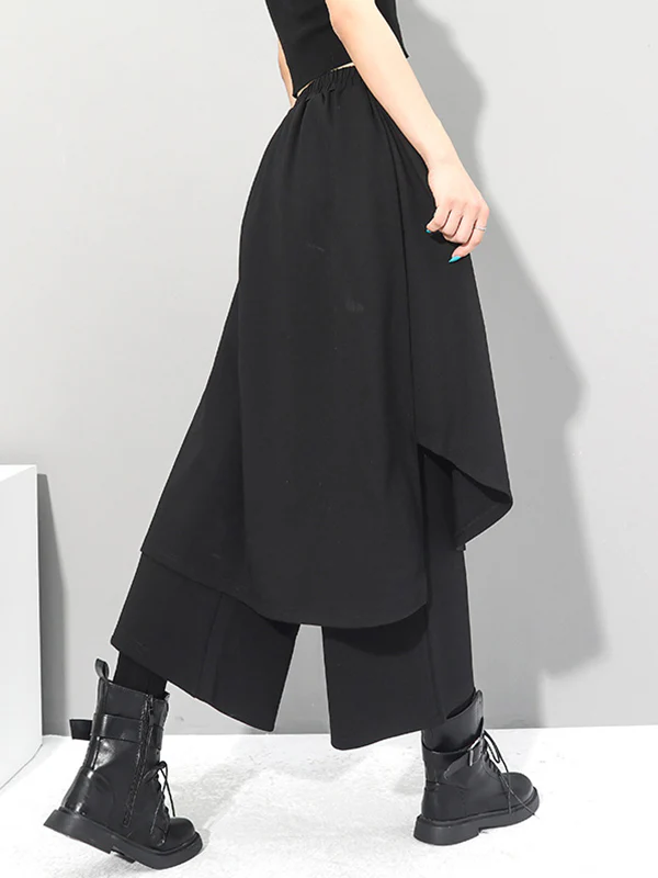 Irregularity Elastic Waist Wide Leg Solid Color Pants - Image 5