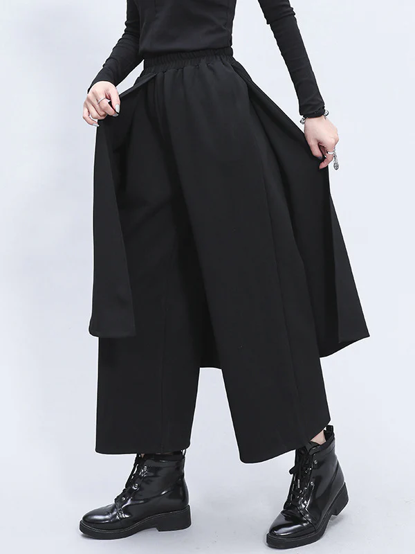 Irregularity Elastic Waist Wide Leg Solid Color Pants - Image 6