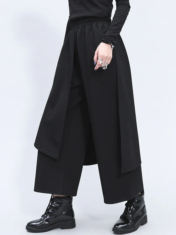 Irregularity Elastic Waist Wide Leg Solid Color Pants - Image 7