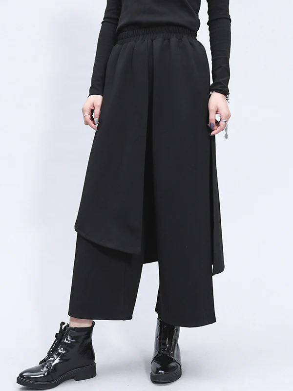 Irregularity Elastic Waist Wide Leg Solid Color Pants - Image 8