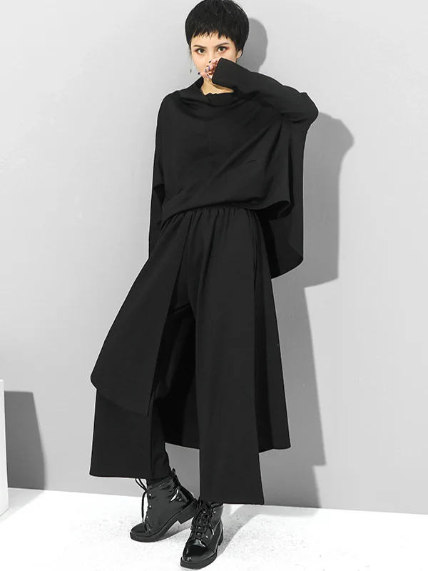Irregularity Elastic Waist Wide Leg Solid Color Pants - Image 9