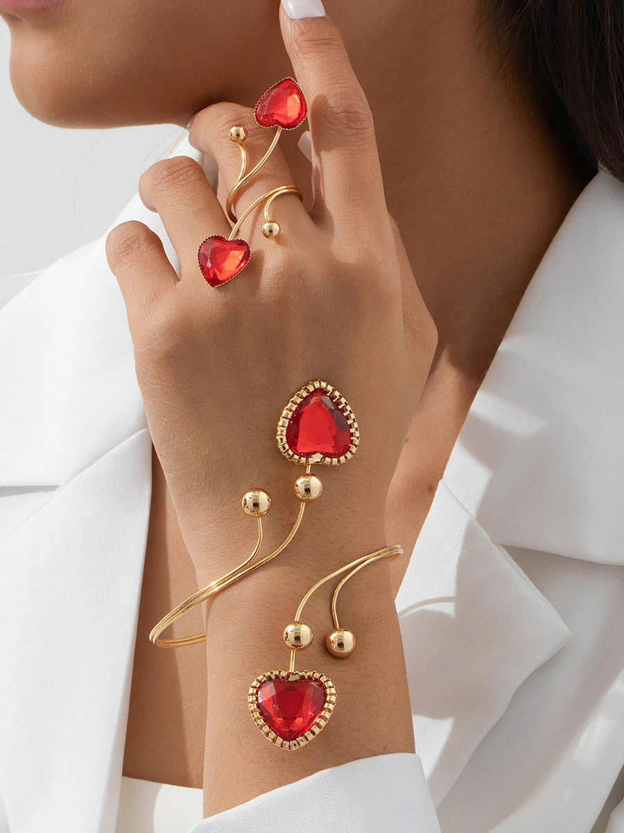 Irregularity Geometric Rhine Stones Shiny Bracelet Accessories Rings Accessories Sets - Image 2