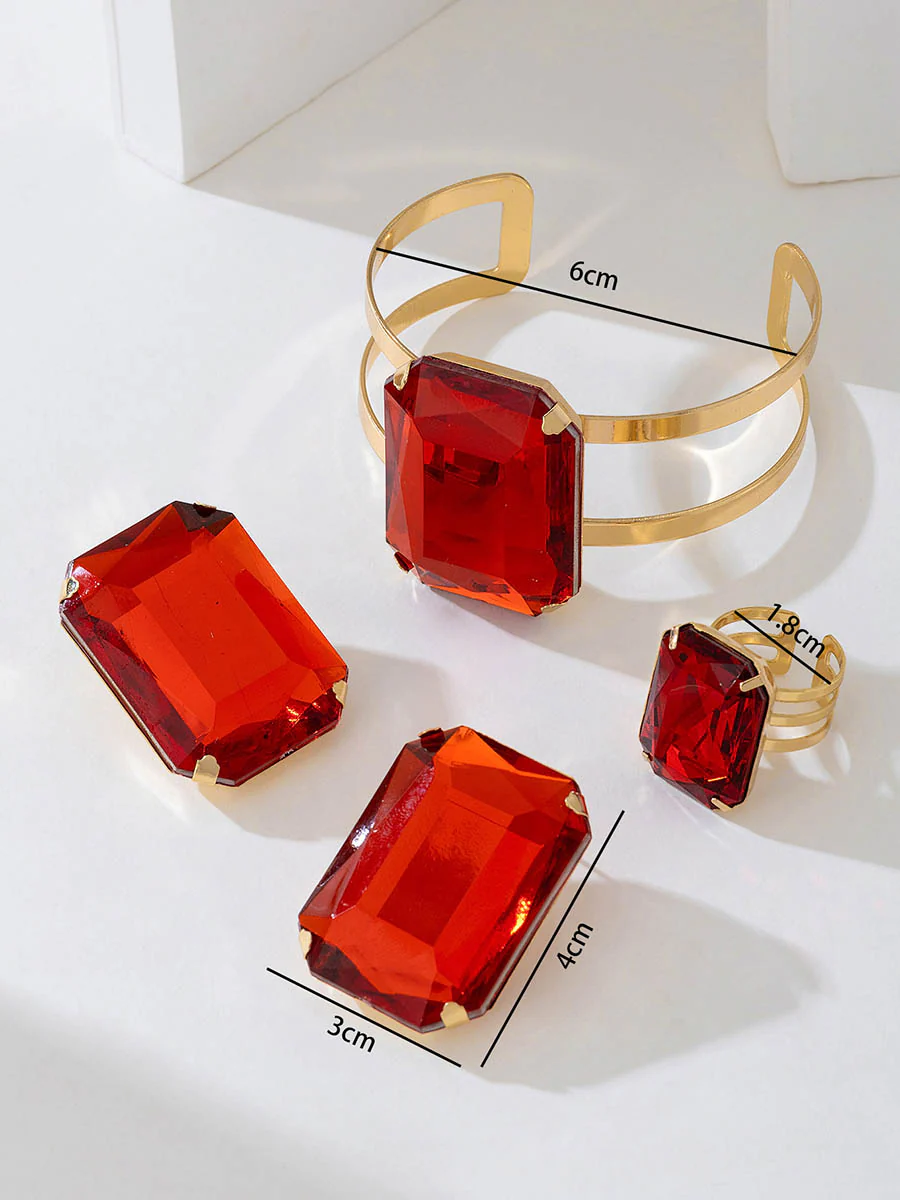 Irregularity Geometric Rhine Stones Shiny Bracelet Accessories Rings Accessories Sets - Image 3