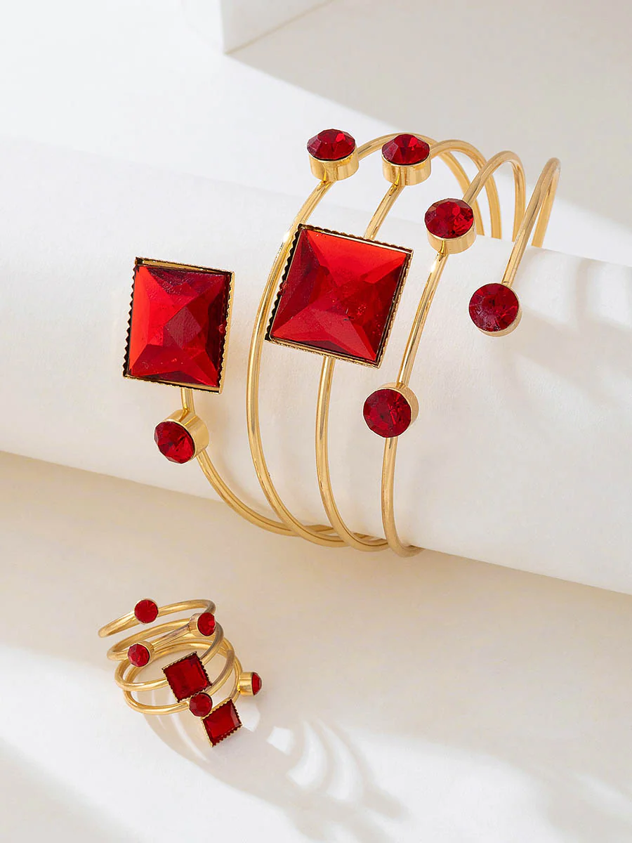 Irregularity Geometric Rhine Stones Shiny Bracelet Accessories Rings Accessories Sets - Image 4