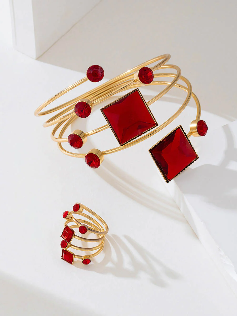 Irregularity Geometric Rhine Stones Shiny Bracelet Accessories Rings Accessories Sets - Image 5