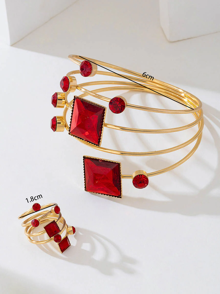 Irregularity Geometric Rhine Stones Shiny Bracelet Accessories Rings Accessories Sets - Image 7