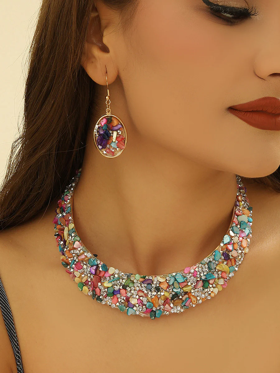 Irregularity Geometric Rhine Stones Shiny Earrings Accessories Necklaces Accessories Sets - Image 2