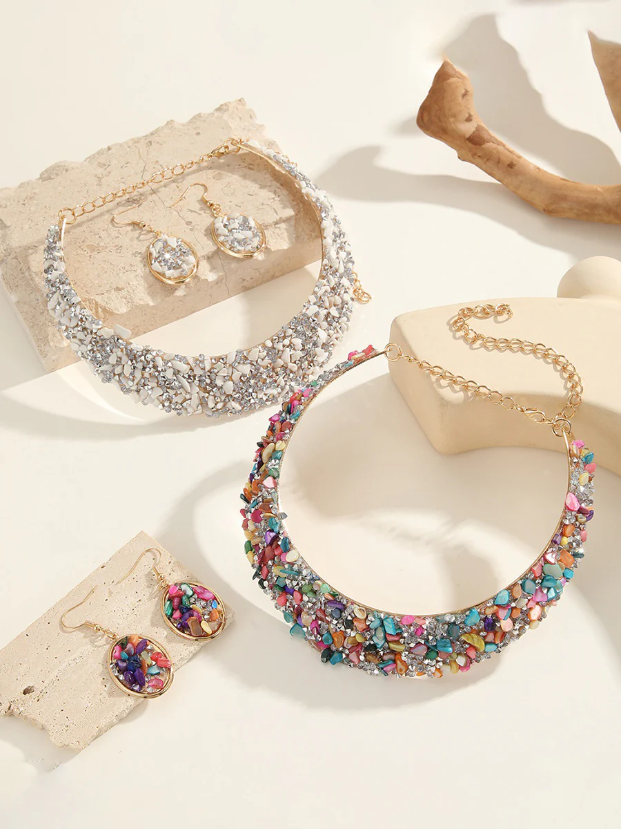 Irregularity Geometric Rhine Stones Shiny Earrings Accessories Necklaces Accessories Sets - Image 3