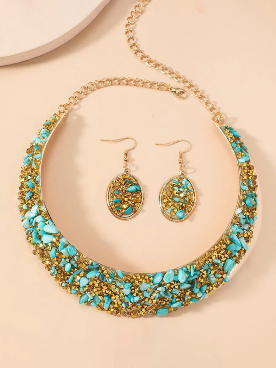Irregularity Geometric Rhine Stones Shiny Earrings Accessories Necklaces Accessories Sets - Image 4