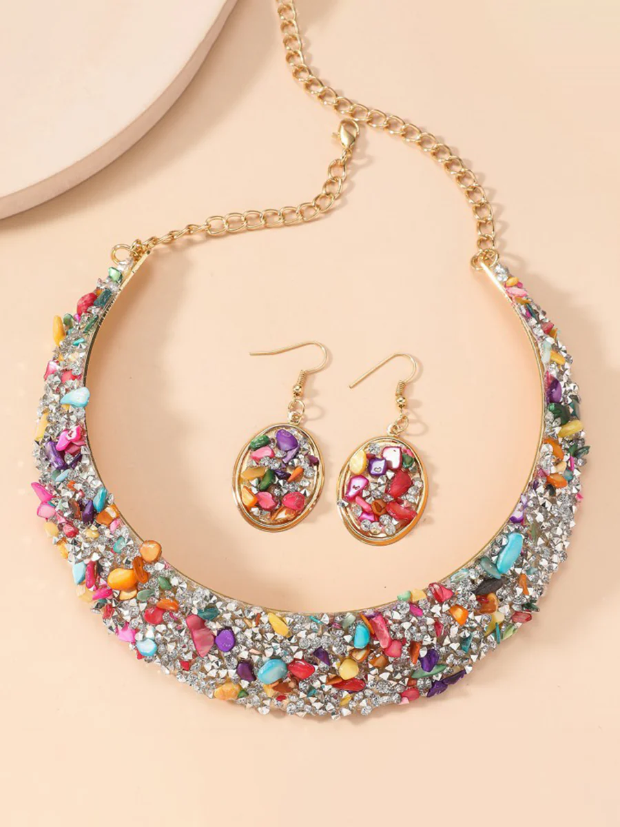 Irregularity Geometric Rhine Stones Shiny Earrings Accessories Necklaces Accessories Sets - Image 6