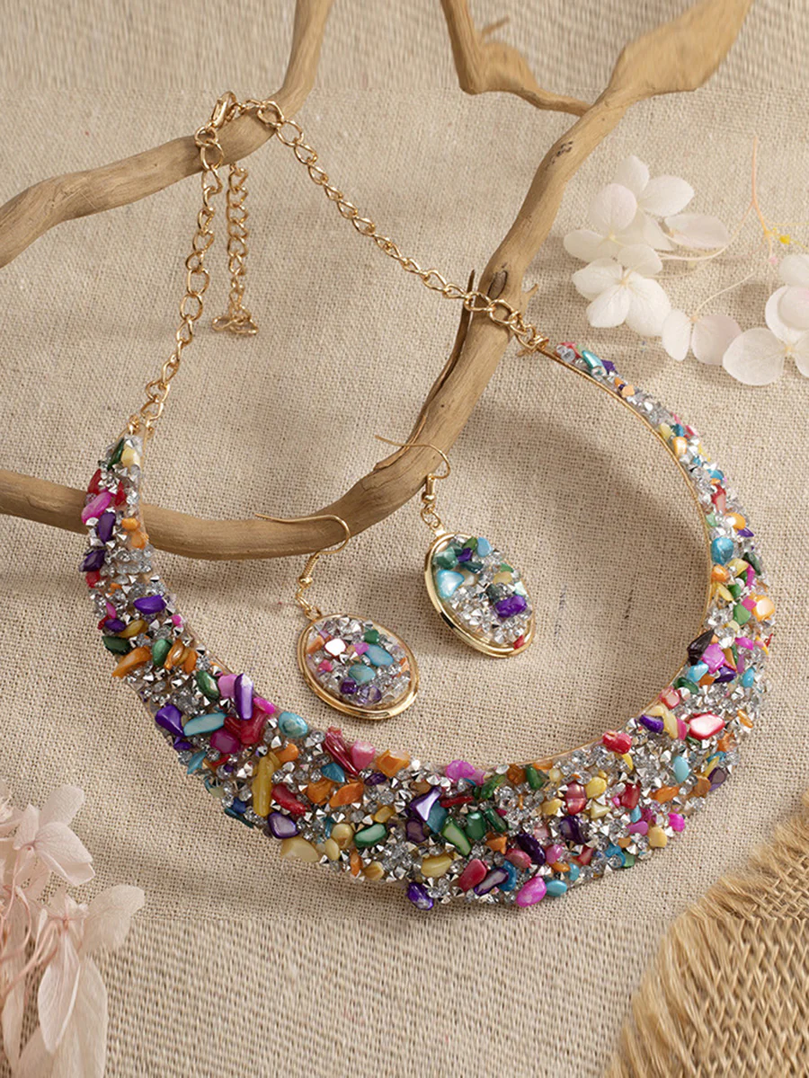 Irregularity Geometric Rhine Stones Shiny Earrings Accessories Necklaces Accessories Sets - Image 7