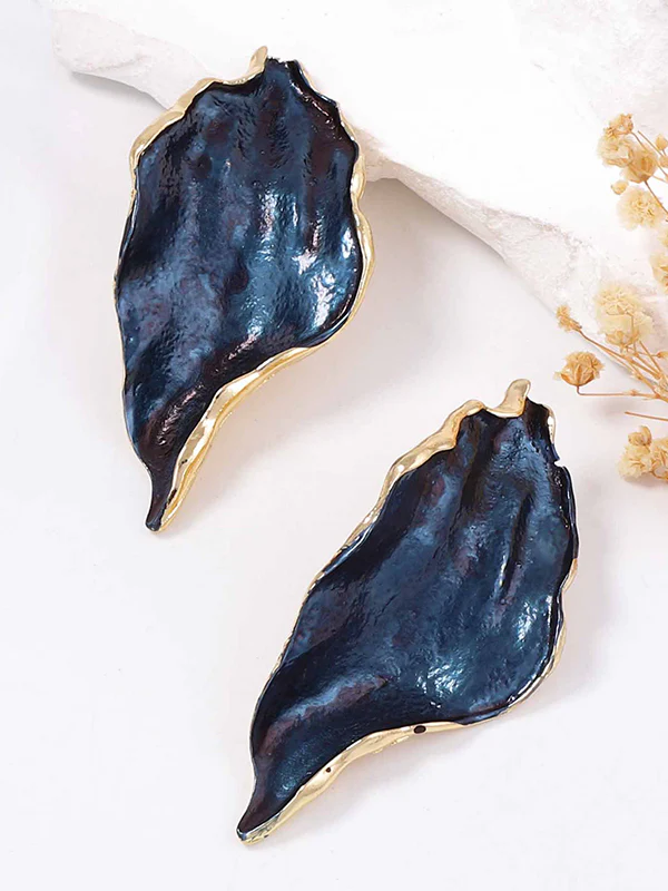 Irregularity Leaves Print Pleated Earrings Accessories - Image 3