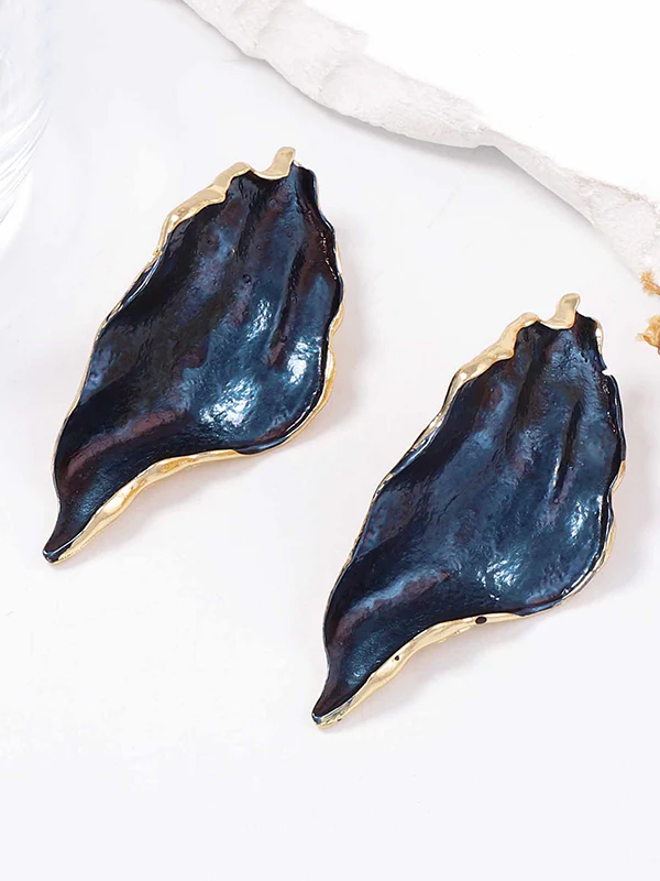 Irregularity Leaves Print Pleated Earrings Accessories - Image 4
