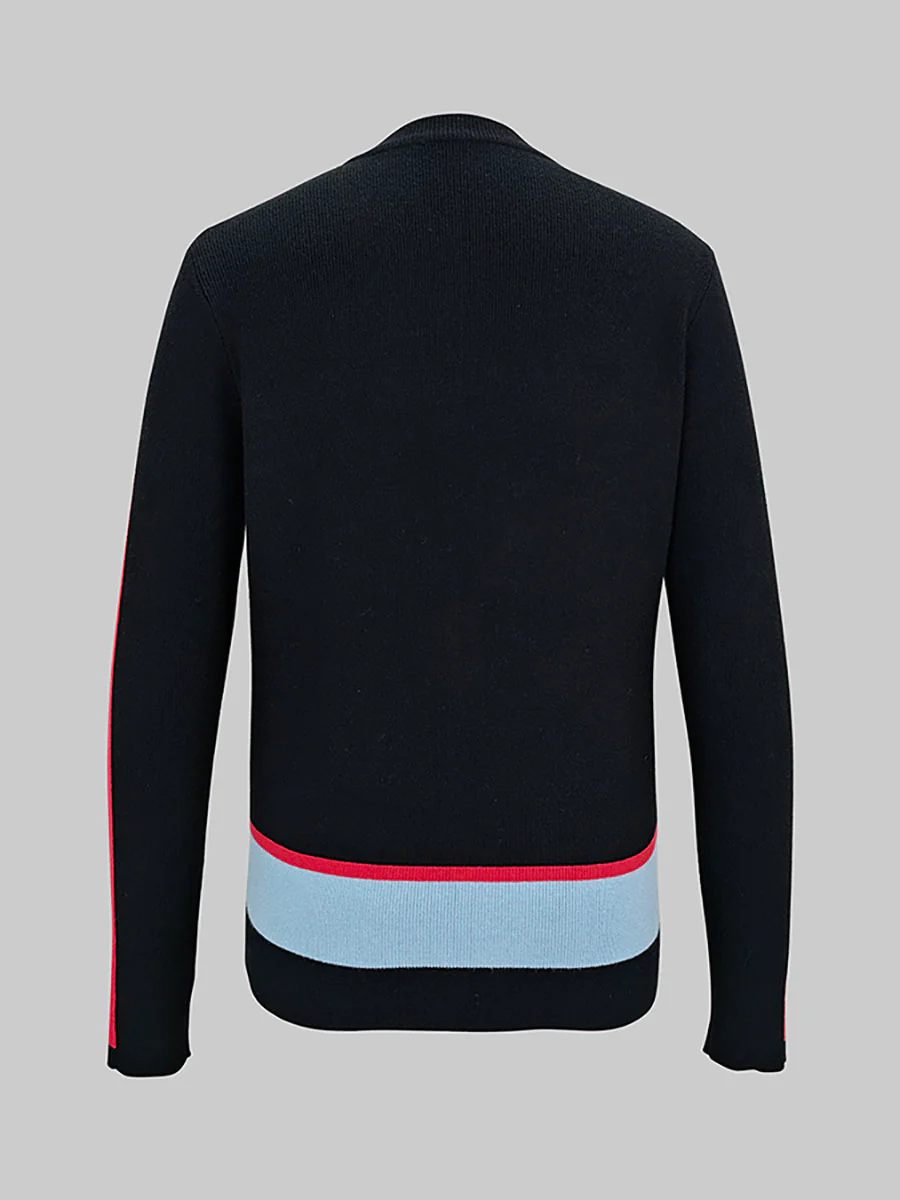 Irregularity Long Sleeves Abstract Printed Asymmetric Contrast Color Ribs Split-Joint Round-Neck Sweater Tops - Image 10