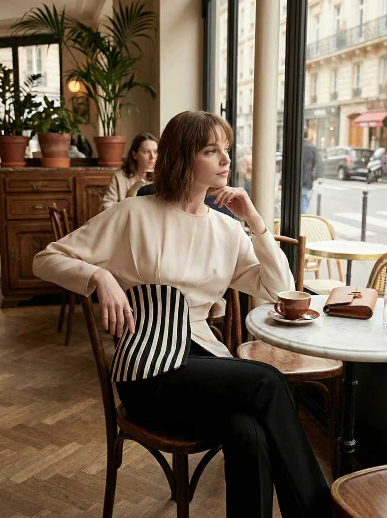 Irregularity Long Sleeves Asymmetric Pleated Split-Joint Striped Zipper Round-Neck Blouses&Shirts Tops - Image 14