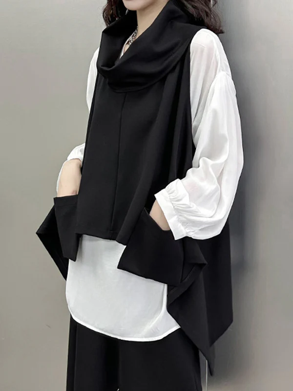Irregularity Loose Pockets Solid Color Heaps Collar T-Shirts Vest Top - Image 11