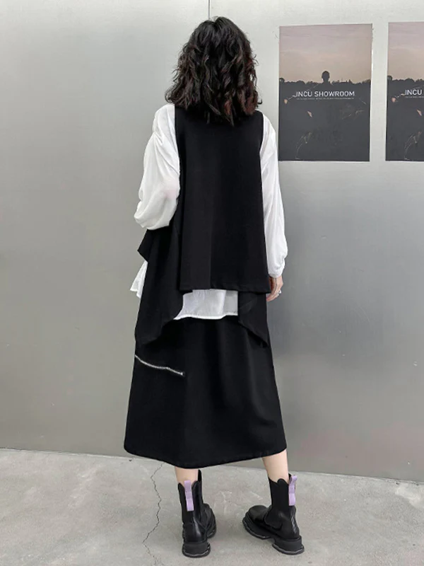 Irregularity Loose Pockets Solid Color Heaps Collar T-Shirts Vest Top - Image 12