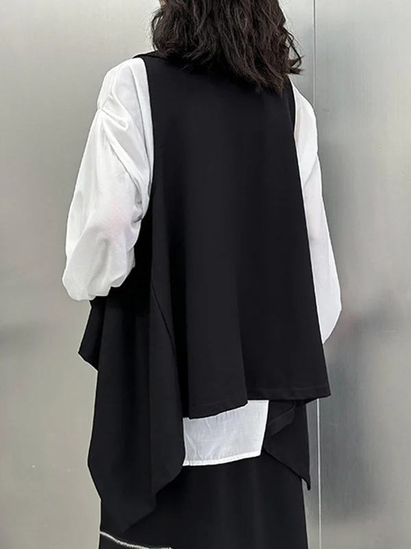 Irregularity Loose Pockets Solid Color Heaps Collar T-Shirts Vest Top - Image 13