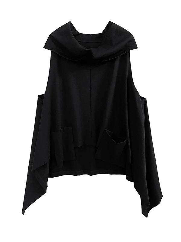 Irregularity Loose Pockets Solid Color Heaps Collar T-Shirts Vest Top - Image 14