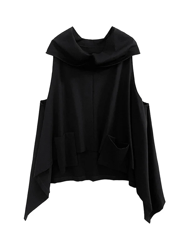 Irregularity Loose Pockets Solid Color Heaps Collar T-Shirts Vest Top - Image 15