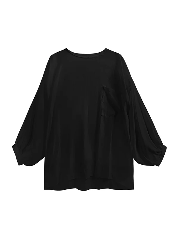 Irregularity Loose Pockets Solid Color Heaps Collar T-Shirts Vest Top - Image 17