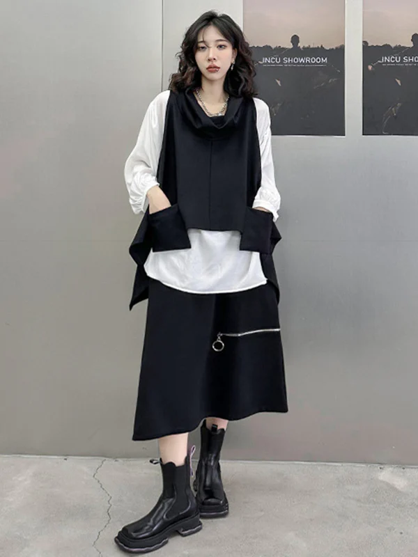 Irregularity Loose Pockets Solid Color Heaps Collar T-Shirts Vest Top - Image 2