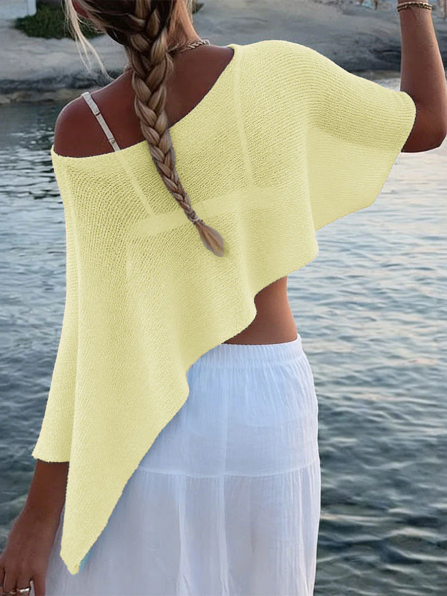 Irregularity Loose See-Through Solid Color One-Shoulder Cape - Image 10