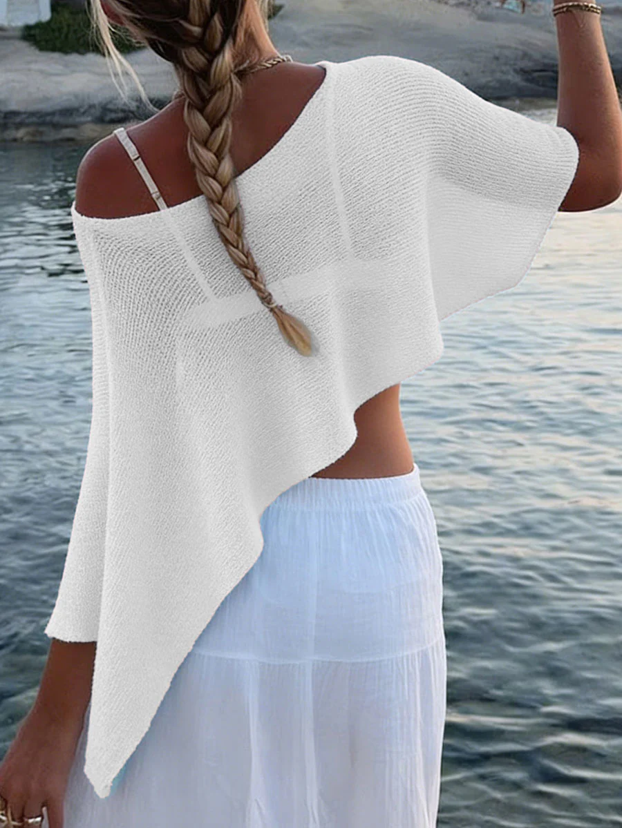 Irregularity Loose See-Through Solid Color One-Shoulder Cape - Image 12
