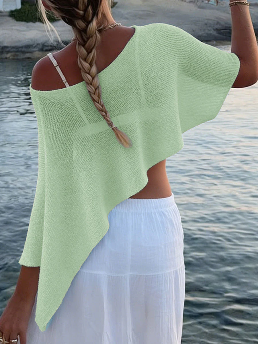 Irregularity Loose See-Through Solid Color One-Shoulder Cape - Image 14