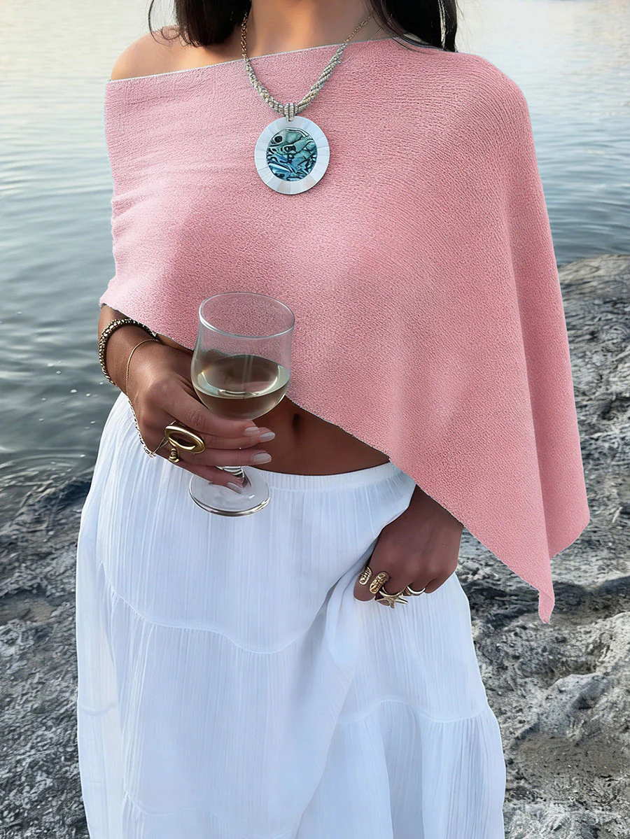 Irregularity Loose See-Through Solid Color One-Shoulder Cape - Image 6