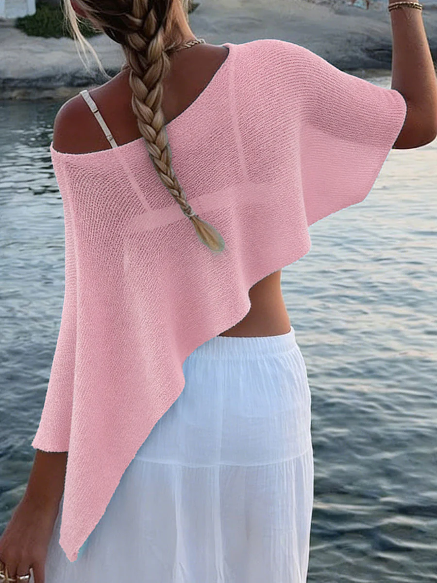 Irregularity Loose See-Through Solid Color One-Shoulder Cape - Image 7