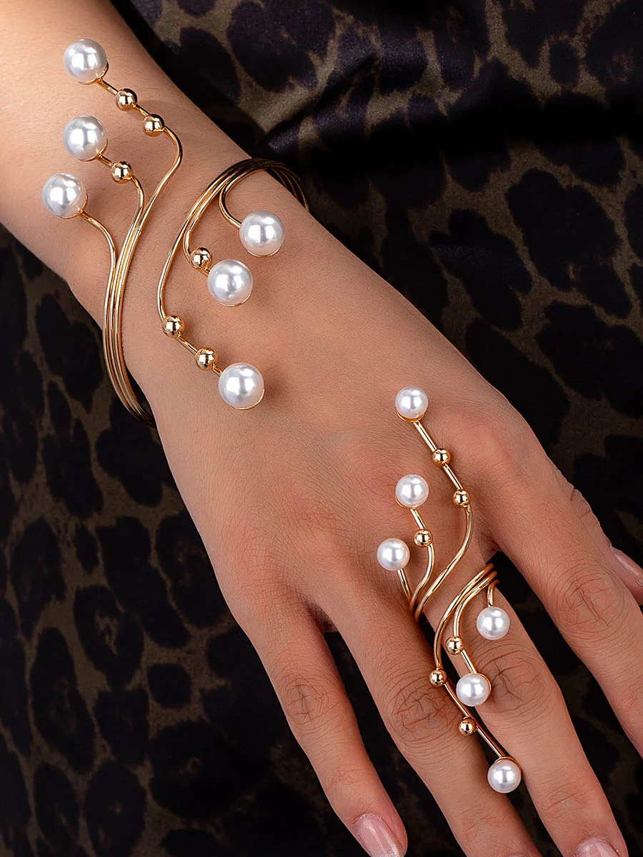 Irregularity Rhine Stones Shiny Split-Joint Bracelet Accessories + Rings Accessories Two Pieces Set
