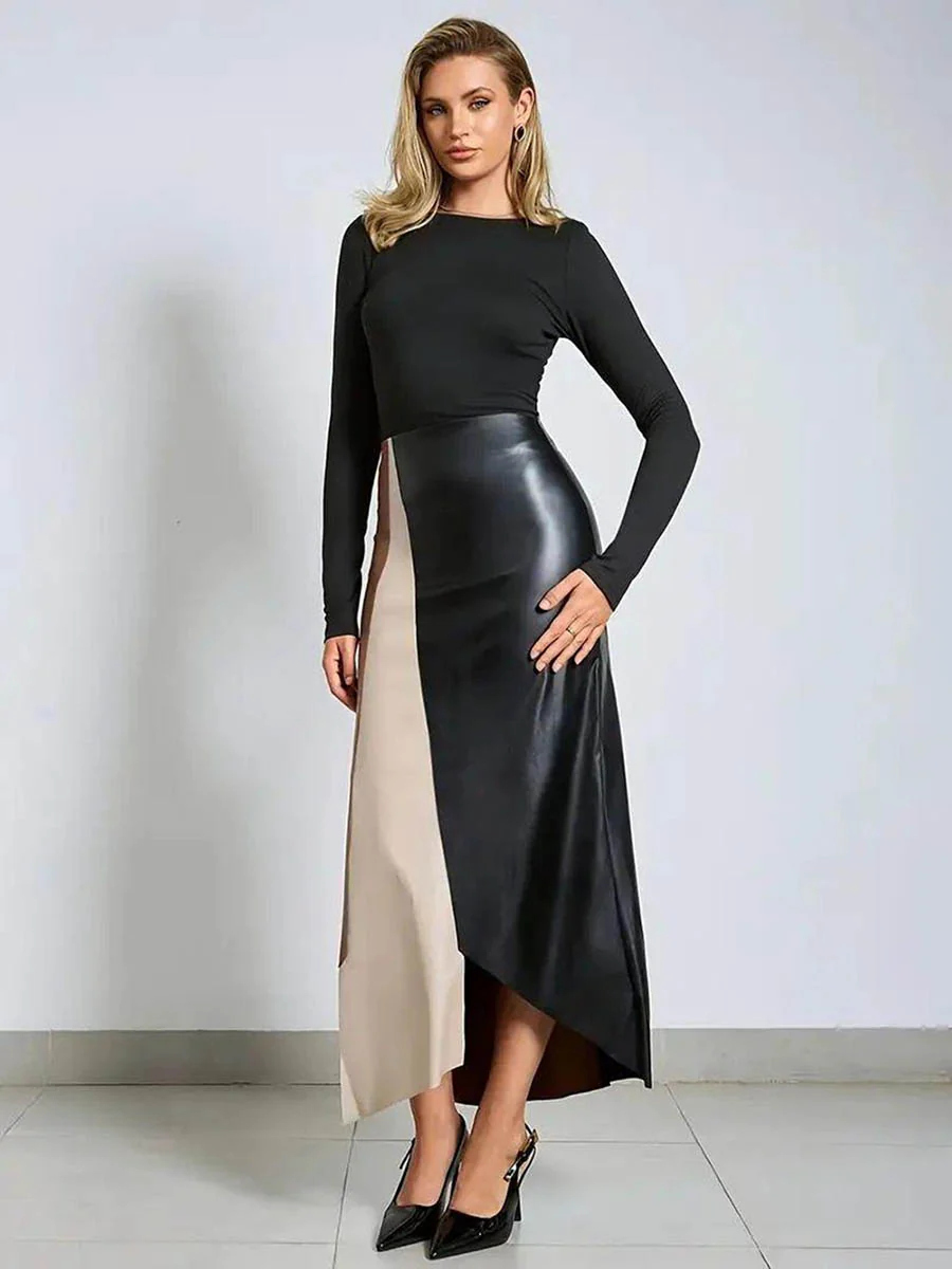 Irregularity Skinny Asymmetric Contrast Color Split-Joint Split-Side Skirts Bottoms - Image 4
