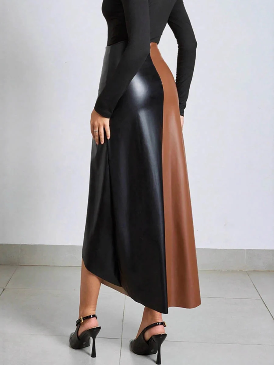 Irregularity Skinny Asymmetric Contrast Color Split-Joint Split-Side Skirts Bottoms - Image 5