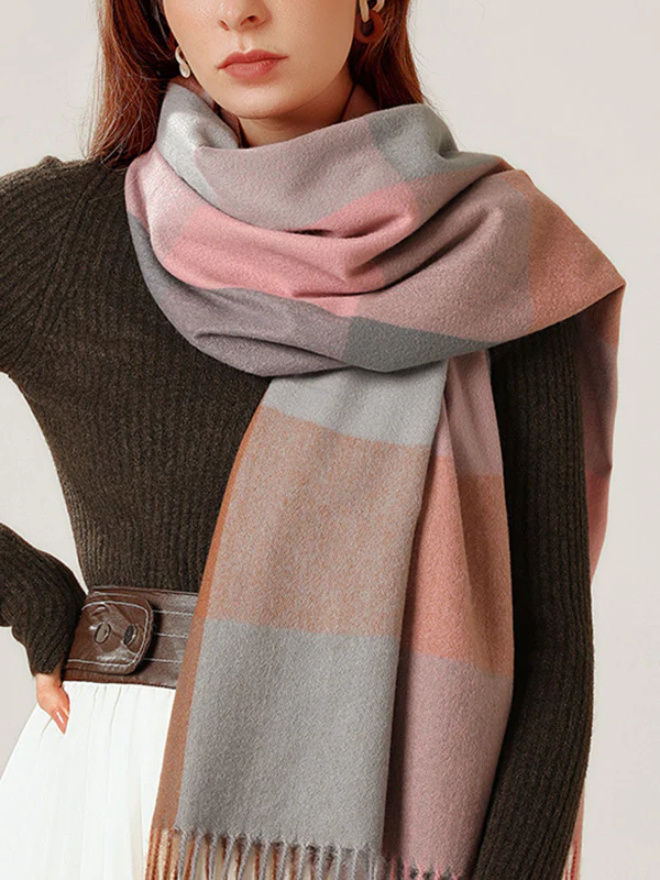 Keep Warm Plaid Tasseled Shawl&Scarf