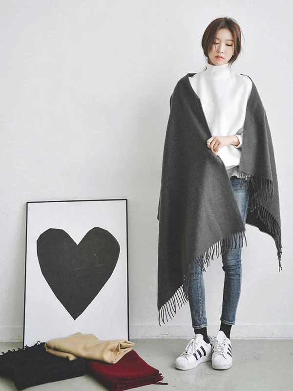 Keep Warm Solid Color Tasseled Shawl&Scarf - Image 4