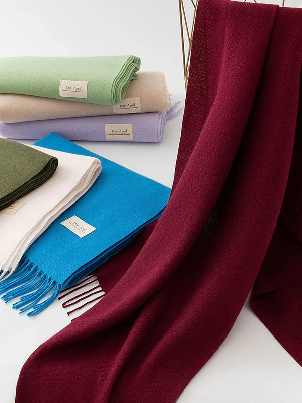 Keep Warm Solid Color Tasseled Shawl&Scarf - Image 2