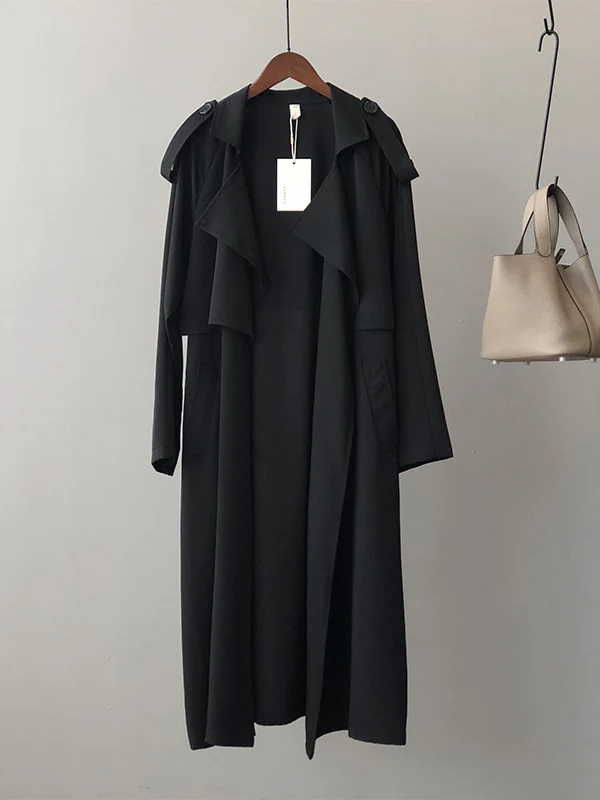 Khaki&Black Vintage Notched Collar Thin Trench Coat - Image 10