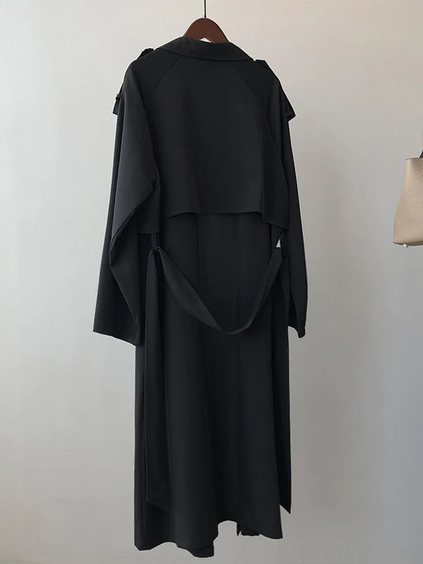 Khaki&Black Vintage Notched Collar Thin Trench Coat - Image 11