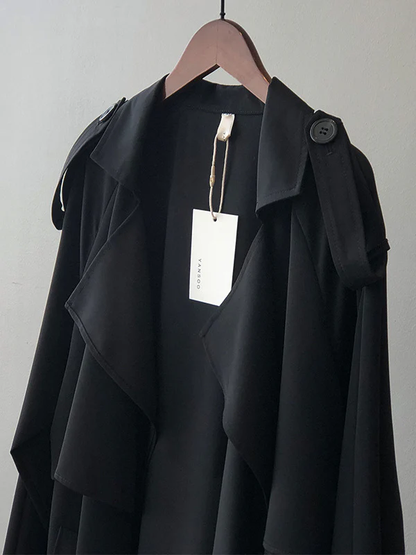 Khaki&Black Vintage Notched Collar Thin Trench Coat - Image 15