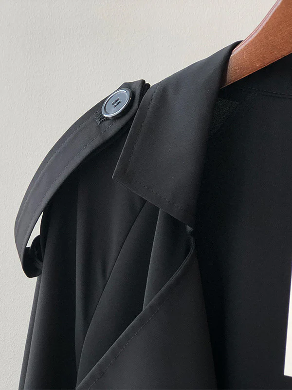 Khaki&Black Vintage Notched Collar Thin Trench Coat - Image 16
