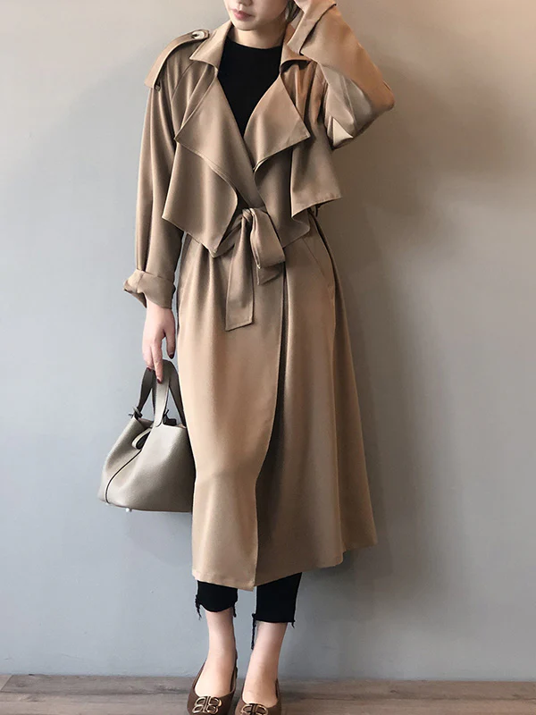 Khaki&Black Vintage Notched Collar Thin Trench Coat - Image 2