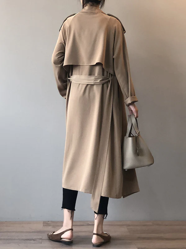Khaki&Black Vintage Notched Collar Thin Trench Coat - Image 4