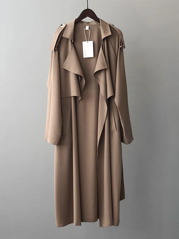 Khaki&Black Vintage Notched Collar Thin Trench Coat - Image 9